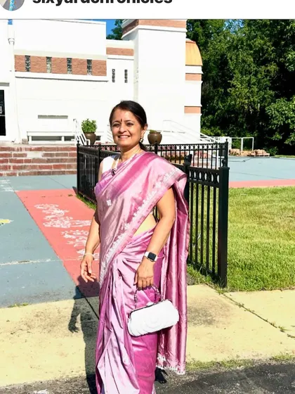 A pleasant surprise to be tagged by a client in the US. She is wearing a shaded pink silk saree that she sent to me for custom Kutchwork embroidery.