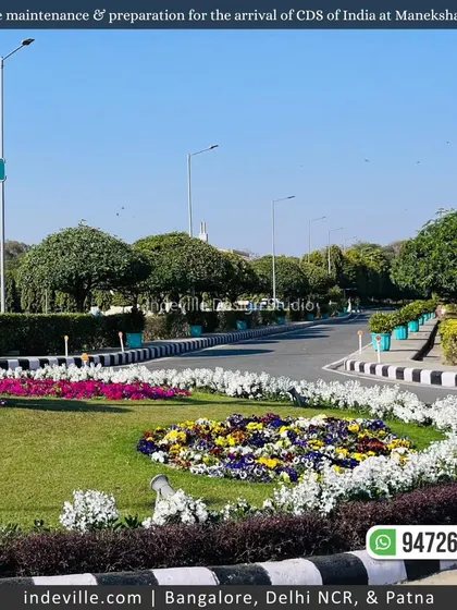 A beautifully manicured roundabout at Manekshaw Centre, featuring colorful seasonal flower beds. This is part of my ongoing maintenance and beautification work for the venue.