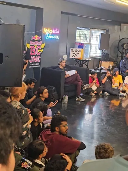 Dancers gathered for a talk during the Red Bull BC One event. These moments of learning and exchange are just as important as the battles themselves.