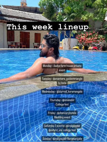 A look at another packed weekly lineup. My schedule included a private farmhouse event, a wedding at Chancery Hotels, and two different college fests.