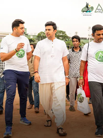 A photo of me with Shri Tejasvi Surya at our Yoga Arambha event. It is always an honor to have the support of community leaders who believe in the power of yoga for individual and collective well-being.