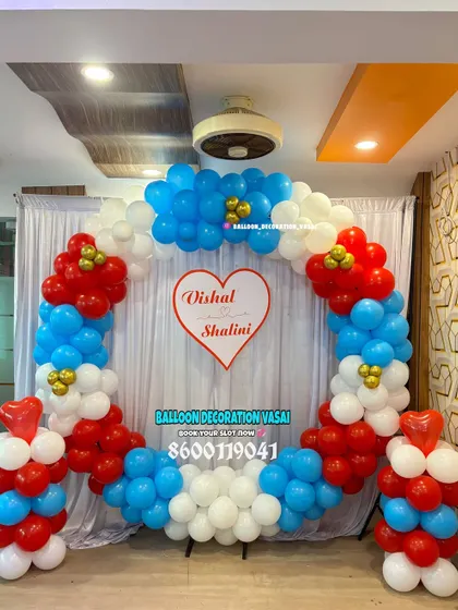 We can create balloon decorations in any color combination to match your theme. This full balloon ring arch makes a bold and fun statement for a lively celebration.