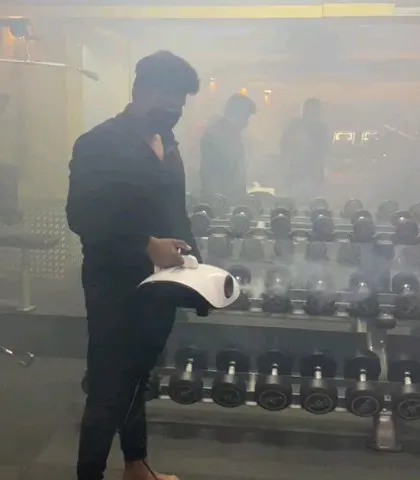 Another shot of the sanitization fogger in action. We leave no stone unturned when it comes to the cleanliness of our facility.