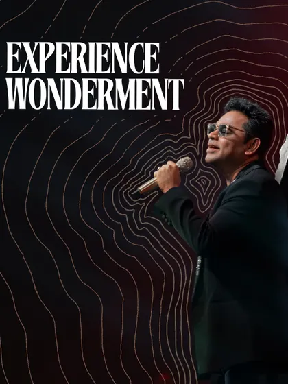 A promotional graphic for The Wonderment Tour, emphasizing the legacy of A.R. Rahman and promising a concert where every note sparks a memory.