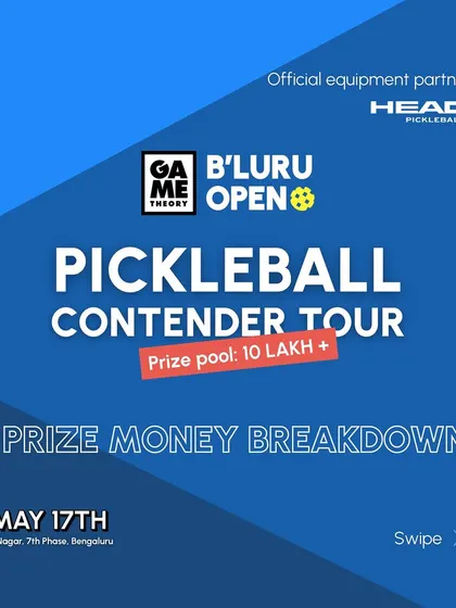 The B'luru Open Pickleball Contender Tour features a massive prize pool of over 10 Lakh. This is your chance to compete for serious winnings.