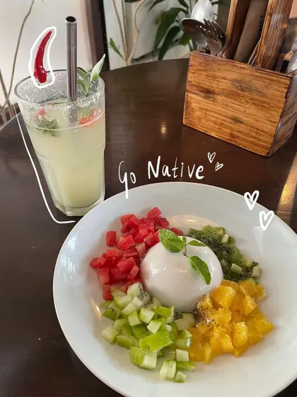 A refreshing dessert at Go Native. The simple doodles and text add to the clean, healthy vibe of the dish.