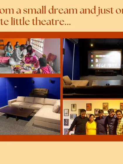 From a small dream and just one cute little theatre. This collage shows our humble beginnings, from the opening pooja to the first look of our original space.
