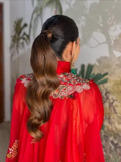 Another angle of the elegant and polished ponytail.