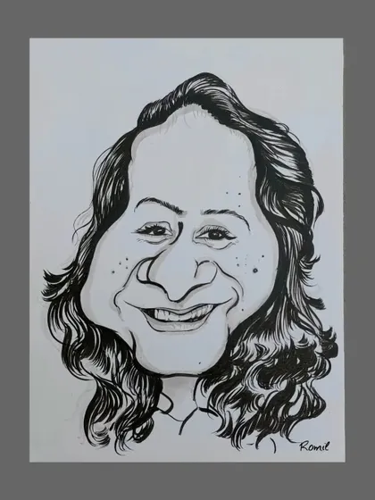 My first self-caricature. After drawing so many faces, I finally decided to turn the pen on myself.