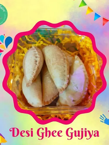 Our Desi Ghee Gujiya, a must-have for Holi. These are handmade with a traditional filling and fried to a perfect golden brown.