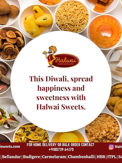 This Diwali, spread happiness with a taste of everything we offer. This image captures the sheer variety of our sweets and snacks, from ladoos and barfis to savory mixtures, all in one frame.