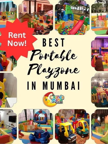 Another collage showcasing the "Best Portable Playzone in Mumbai." It features twelve different setups, giving you a comprehensive look at the variety of themes and equipment I offer.