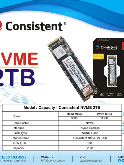 Our 2TB NVMe SSD provides both massive capacity and incredible speed. With read/write speeds of 3500/3300 MB/s and a 3200 TBW endurance rating, it's built for the most demanding workloads.