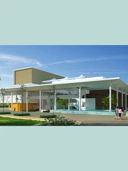 The spatial form of the Pavilion is inspired by ancient Indian temple architecture. It features a large, colonnaded courtyard that organizes a mix of open, semi-open, and enclosed spaces for various activities.