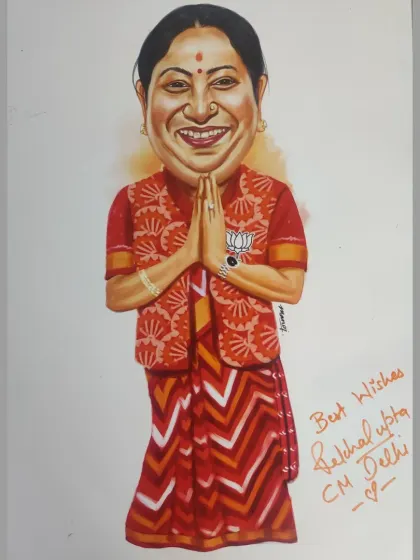 The signed caricature of Smt. Rekha Gupta, a memento from our meeting.