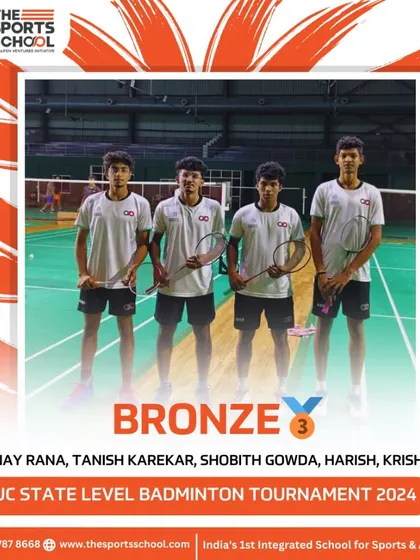 Our PUC boys' badminton team with their bronze medals from the state-level tournament, a result of their hard work and team spirit.
