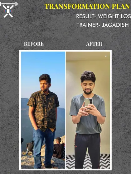 Consistent training with our expert Jagadish led to this impressive weight loss transformation. We focus on the right training methods to ensure you get the results you're working for.