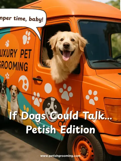 Pamper time, baby! This happy dog is ready for his luxury grooming session, popping his head out of my van with excitement.
