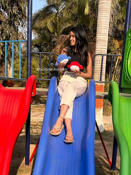 Taking a slide with a couple of our mini whale plushies. Their simple, cute design makes them a hit with kids and a lovely, calming presence in a child's room.