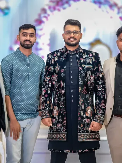 The groom-to-be with his crew at the engagement party. Capturing the fun with friends and family is a big part of any celebration.