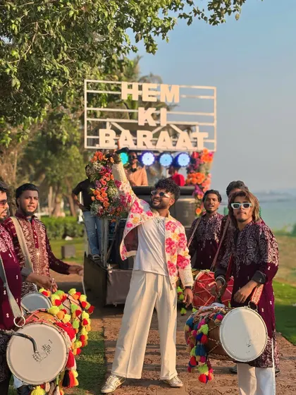A shot from a Goa wedding baraat. My style is all about blending in with the theme while standing out with my energy.