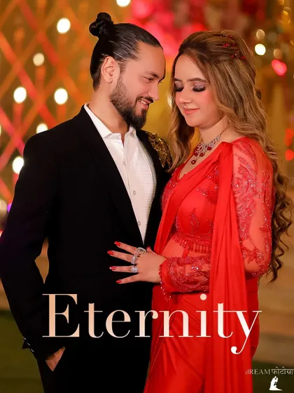 "Eternity." A romantic portrait of Nisha and Sumit, their embrace filled with love and warmth.