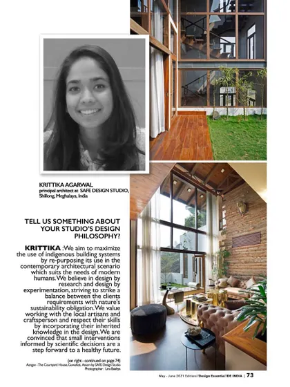 This article snippet includes my studio's design philosophy. I explain our aim to maximize the use of indigenous building systems and our belief in design by research, working with local artisans to create a healthy future.