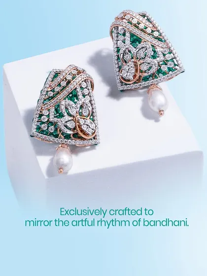 Emerald beads meet diamond fire and a south sea pearl’s soft glow. These earrings are exclusively crafted to mirror the artful rhythm of bandhani.
