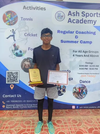 Ayush Kotian as the Under 14 Doubles Finalist in the National Series held in Hyderabad. We prepare our players for top-level national competitions.