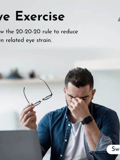 Don't forget your eyes. This graphic reminds you to follow the 20-20-20 rule to reduce screen-related eye strain: every 20 minutes, look at something 20 feet away for 20 seconds.