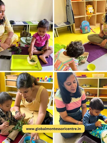 A collage showing multiple parent-child pairs enjoying the curry leaf plucking activity, highlighting our focus on community and shared learning experiences.