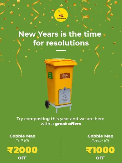 A duplicate of ID 16, reinforcing the New Year's resolution theme and special offers on the Gobble Max composter.