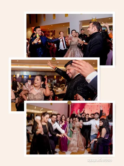 A comprehensive look at an engagement party, from the bride's solo portraits to the couple's dance, cake cutting, and celebration with friends.