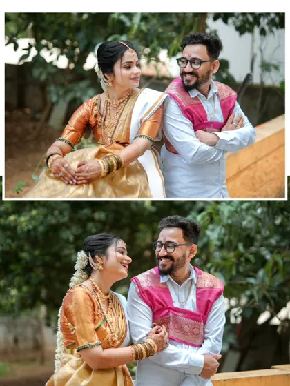 A collage of a couple sharing candid and happy moments, their smiles and laughter lighting up the frame.