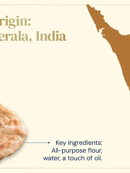 Originating from Kerala, the Malabar Parotta is made with all-purpose flour and a special rolling technique. Its unique flaky texture makes it an irresistible accompaniment to any meal.