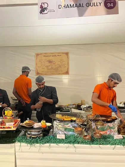Another view of my bustling chaat counter, showcasing the different ingredients and dishes being prepared fresh for guests.