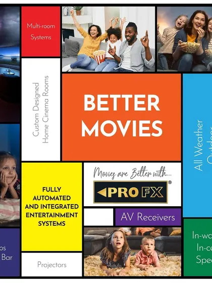 This collage illustrates the key components of our home cinema solutions. We provide everything from custom-designed rooms and multi-room systems to projectors, Atmos sound bars, and all-weather outdoor speakers for a complete, integrated entertainment ecosystem.
