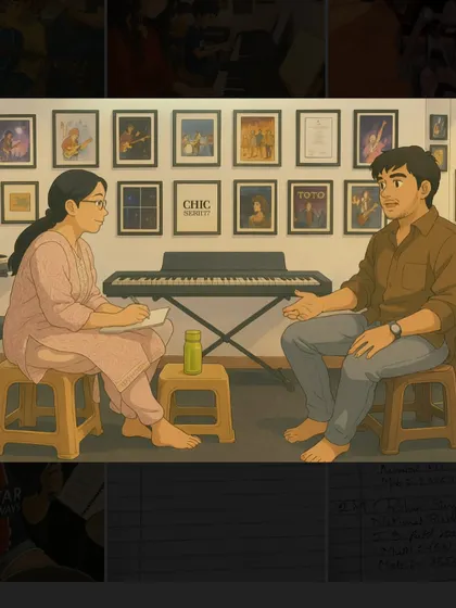 A fun, Ghibli-style illustration of a music lesson at our studio. We love to keep the vibe creative and inspiring, just like the art we admire.