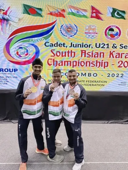 Celebrating the South Asian Championship gold with my teammates. These are the bonds forged in competition.
