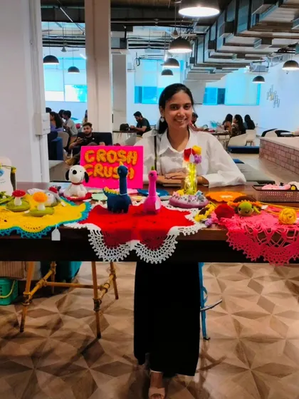 Me at my very first exhibition, so proud to display all my handmade work.