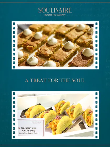 A collage celebrating happiness on a plate, featuring Chicken Tikka Crispy Tacos. We believe food should bring joy and create memories.
