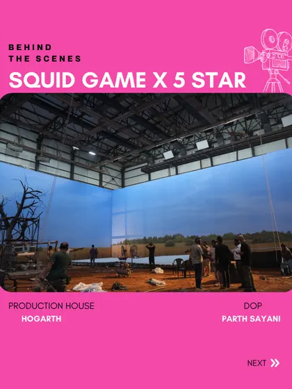 Behind the scenes of a 5 Star x Squid Game collaboration. This image shows the outdoor set being prepared, which we lit to match the iconic look of the series.