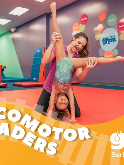 Our 'Locomotor Leaders' are elevating their athleticism. This young gymnast shows great form and control in a handstand, a skill that requires a strong core and excellent balance.