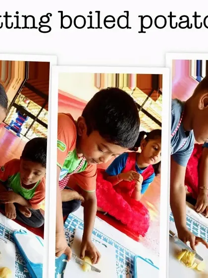 Making a healthy and delicious chickpea salad, where children practiced chopping vegetables and mixing ingredients to create a nutritious meal.