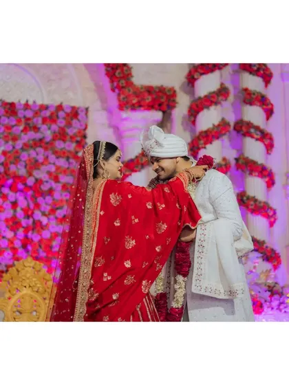 The varmala ceremony, a moment of mutual respect and love.