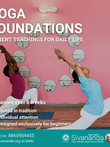 Our Yoga Foundations course is the perfect starting point for your journey. This structured program is designed exclusively for beginners, teaching the 12 basic asanas, proper breathing, and relaxation in a supportive group setting.