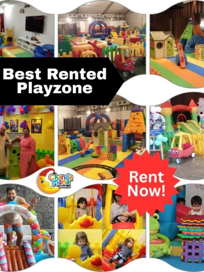 This collage of the "Best Rented Playzone" is filled with images of happy kids and families enjoying the setups. It’s a great visual summary of the fun and excitement I bring to any event.