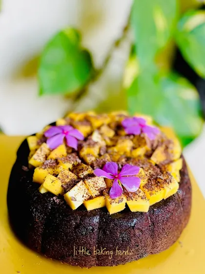 The first mango cake of this season was a rich chocolate mango cake for a school birthday. The combination of sweet mango and dark chocolate is heavenly.