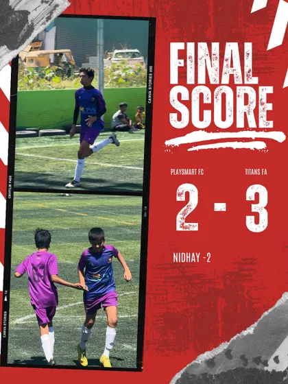 A brave fight from our U-13 team ends in a narrow 2-3 loss against Titans FA. Nidhay delivered a standout performance with two goals.