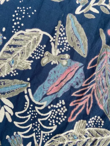 This intricate 7-part block print was created using a discharge printing technique with natural plant resins on organic cotton. The result is a beautiful, magical garden scene with a soft feel and vibrant detail.